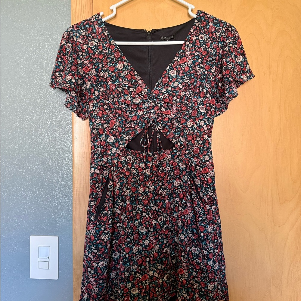 Express Red and Pink Tie Front Midi Dress